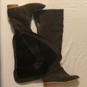 Colin Stuart knee high brown suede fur lined boots